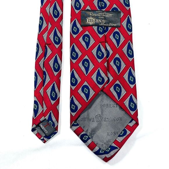 Robert Talbott Tie Vintage Paisley Teardrop Diamond Red Blue Hand Sewn USA - Picture 9 of 9